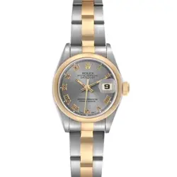 ROLEX DATEJUST STEEL YELLOW GOLD SLATE DIAL LADIES WATCH 69163 BOX PAPERS