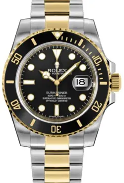 ROLEX MENS SUBMARINER DATE 18K YELLOW GOLD STAINLESS STEEL WATCH BLACK SUB 16613