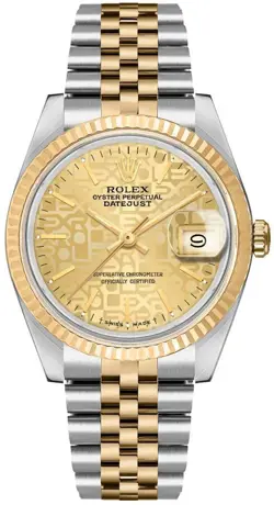 ROLEX DATEJUST 36MM 18K GOLD & STAINLESS STEEL CHAMPAGNE AUTOMATIC WATCH 16233