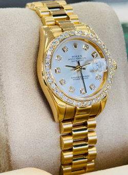 ROLEX DATEJUST 179178 YELLOW GOLD CUSTOM DIAMOND BEZEL FACTORY SILVER DIAMOND DI