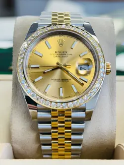 ROLEX DATEJUST 41 126303 YELLOW GOLD/STEEL JUBILEE CHAMPAGNE DIAL CUSTOM DIAMOND
