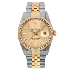 ROLEX DATEJUST 36MM 18K YELLOW GOLD STEEL CHAMPAGNE DIAL AUTOMATIC WATCH 16013