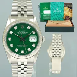 ROLEX DATEJUST 16234 GREEN DIAMOND DIAL WHITE GOLD JUBILEE BAND 36MM WATCH BOX