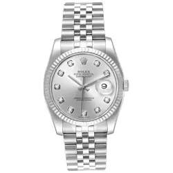 ROLEX DATEJUST 36MM STEEL WHITE GOLD SILVER DIAMOND DIAL MEN'S WATCH 116234