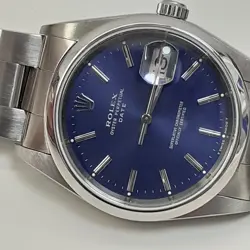 ROLEX DATE 34 MM BLUE DIAL STEEL OYSTER AUTOMATIC WATCH 15200 A SERIES 1999