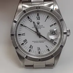 ROLEX DATE 34 MM STEEL WHITE ROMAN AUTOMATIC OYSTER WATCH 15210 F SERIES 2004
