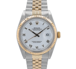 ROLEX DATEJUST 16013 36MM WHITE ROMAN NUMERAL DIAL FLUTED BEZEL JUBILLE BAND
