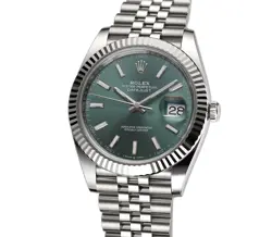ROLEX DATEJUST 41MM STEEL MINT GREEN DIAL FLUTED BEZEL JUBILEE 126334