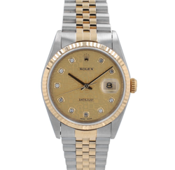 ROLEX DATEJUST 16233 36MM CHAMPAGNE JUBILEE DIAMOND DIAL FLUTED BEZEL JUBILEE