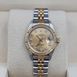 PAPERS Rolex Lady Datejust 18K Gold Steel Champagne NO HOLES Diamond Dial 69173