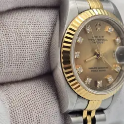 Rolex Lady Datejust 18K Gold & Steel NO HOLES 26mm Champagne Diamond Dial 69173