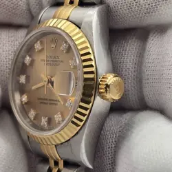 Rolex Lady Datejust 18K Gold & Steel NO HOLES 26mm Champagne Diamond Dial 69173