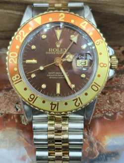 ROLEX 16753 GMT MASTER ROOTBEER NIPPLE DIAL TWO TONE WATCH REDISH/BROWN TRUE VTG