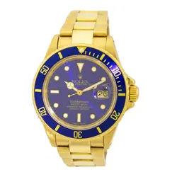 ROLEX 18K YELLOW GOLD 40MM SUBMARINER BLUE DIAL 16808 BOX LIFETIME WARRANTY