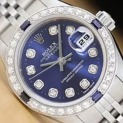 ROLEX LADIES DATEJUST 79174 BLUE DIAL 18K GOLD STEEL DIAMOND SAPPHIRE WATCH