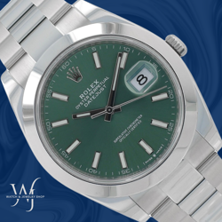 ROLEX DATEJUST 41 STEEL GREEN INDEX DIAL SMOOTH BEZEL OYSTER BAND 126300 W/ CARD