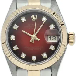 ROLEX DATEJUST LADIES WATCH 10P DIAMOND RED GRADIENT DIAL OVERHAULED 69173G(...