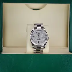 ROLEX 228349RBR DAY DATE PRESIDENT 18K WHITE GOLD DIAMOND BAGUETTE DIAL