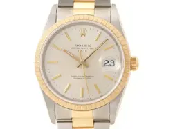 ROLEX S# OYSTER PERPETUAL DATE 15223 YG YG SILVER AUTOMATIC #089