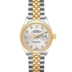 ROLEX DATEJUST 28 STEEL YELLOW GOLD SILVER DIAMOND DIAL LADIES WATCH 279173