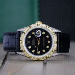 ROLEX MENS DATEJUST 2 TONE 18K YELLOW GOLD DIAMOND & STEEL QUICKSET WATCH 16233