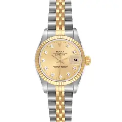 ROLEX DATEJUST STEEL YELLOW GOLD DIAMOND DIAL LADIES WATCH 69173 BOX PAPERS
