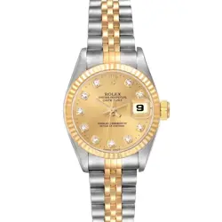ROLEX DATEJUST STEEL YELLOW GOLD DIAMOND DIAL LADIES WATCH 69173 BOX PAPERS