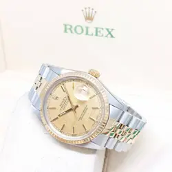 ROLEX 36MM 18K HALF YG CHAMPAGNE LINEN STICKS DIAL DATEJUST REF: 16013 (1986)