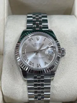 ROLEX LADY-DATEJUST 28MM SILVER DIAL STAINLESS STEEL LADIES WATCH 279174