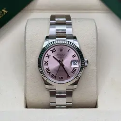 ROLEX DATEJUST 31 NEW 2025 PINK ROMAN DIAL STAINLESS STEEL FLUTED BEZEL OYSTER