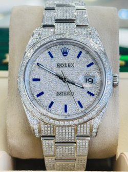 ROLEX DATEJUST 41 126300 FULL CUSTOM DIAMOND PAVE SET DIAL AND OYSTER BAND MINT