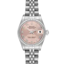 ROLEX DATEJUST STEEL WHITE GOLD SALMON ROMAN DIAL LADIES WATCH 179174
