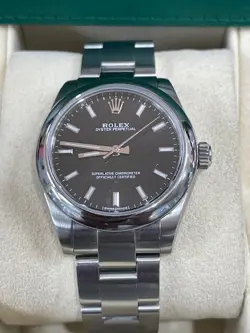 ROLEX OYSTER PERPETUAL BLACK DIAL WATCH 177200 31MM