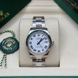 ROLEX DATEJUST 31 NEW 2025 WHITE ROMAN DIAL STAINLESS STEEL FLUTED OYSTER