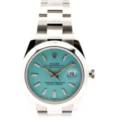 ROLEX DATEJUST 126300 STAINLESS STEEL WITH AFTERMARKET TURQUOISE DIAL 41MM WATCH