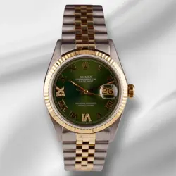 ROLEX DATEJUST 36MM YELLOW GOLD FLUTED GREEN ROMAN DIAMOND DIAL JUBILEE WATCH