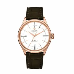 ROLEX CELLINI 50505 WHITE DIAL BROWN LEATHER STRAP TIME 39MM WATCH 2015