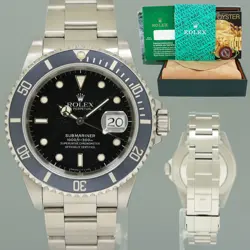 MINT ROLEX SUBMARINER DATE 16610 PATINA STEEL BLACK OYSTER 40MM WATCH BOX
