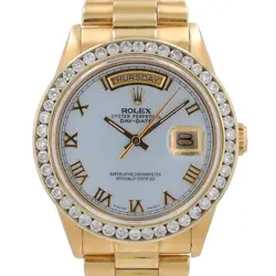 ROLEX DAYDATE MENS PRESIDENT 18K YELLOW GOLD WATCH ROMAN DIAL DIAMOND BEZEL