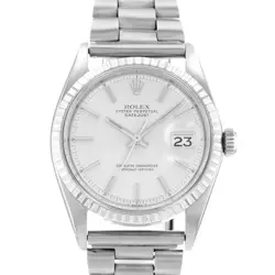 ROLEX DATEJUST 36 1603 36MM SILVER INDEX STEEL ENGINE TURNED JUBILEE MENS WATCH