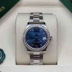 ROLEX DATEJUST 31 NEW 2025 BLUE ROMAN DIAL DIAMOND BEZEL STAINLESS STEEL OYSTER