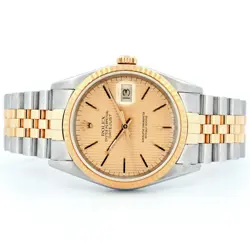 ROLEX DATEJUST 16233 18K TWO TONE ORIGINAL CHAMPAGNE TAPESTRY 36 WRISTWATCH