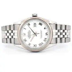 ROLEX DATEJUST 16014 18K & STAINLESS STEEL ORIGINAL WHITE ROMAN 36 WRISTWATCH