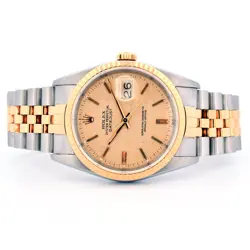 ROLEX DATEJUST 16233 18K TWO TONE ORIGINAL CHAMPAGNE LINEN 36 WRISTWATCH