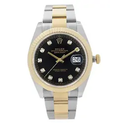 ROLEX DATEJUST 41MM 18K YELLOW GOLD STEEL BLACK DIAL MENS AUTOMATIC WATCH 126333