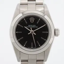ROLEX OYSTER PERPETUAL 76080 SS SS AT BLACK DIAL 1 EXTRA LINK