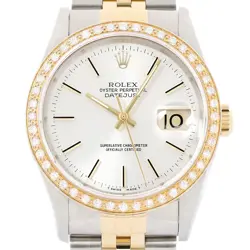 ROLEX MENS DATEJUST 16233 SILVER DIAL 18K YELLOW GOLD & STEEL DIAMOND WATCH