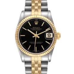 ROLEX DATEJUST 31 MIDSIZE BLACK DIAL STEEL YELLOW GOLD LADIES WATCH 68273