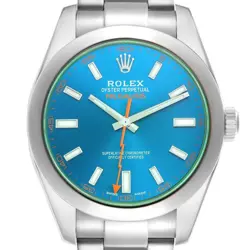 ROLEX MILGAUSS 40 GREEN CRYSTAL BLUE DIAL STEEL MENS WATCH 116400