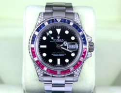 ROLEX 40MM GMT MASTER II CUSTOMIZED SAPPHIRE RUBY BEZEL DIAMOND WATCH 116710